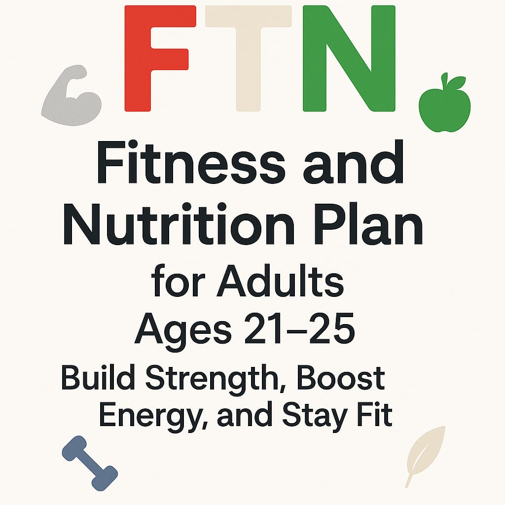 Young adults aged 21 to 25 engaging in strength training, cardio workouts, and eating balanced meals with lean protein, fruits, and vegetables to enhance energy and stay fit.