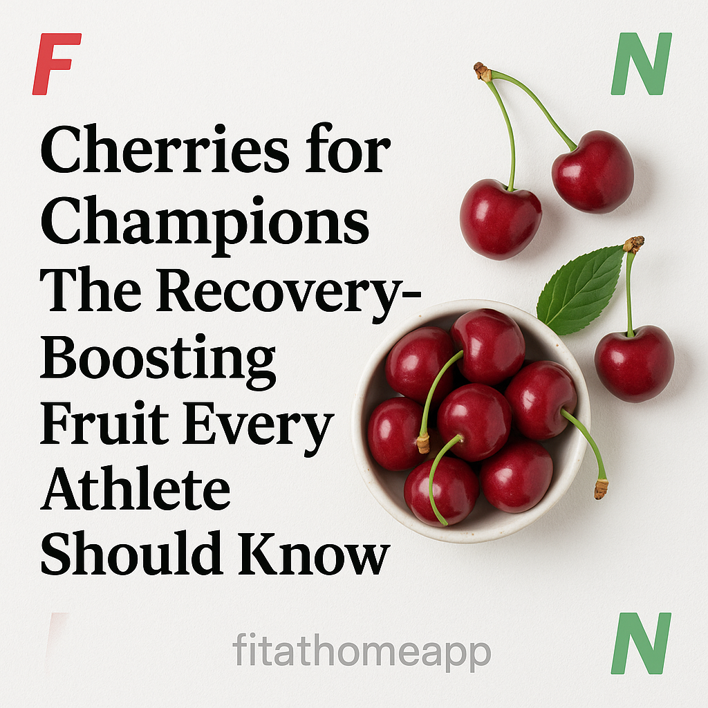Fresh red cherries in a bowl symbolizing natural recovery and muscle repair for athletes in 2025, with FTN logo included 🍒🏋️♂️