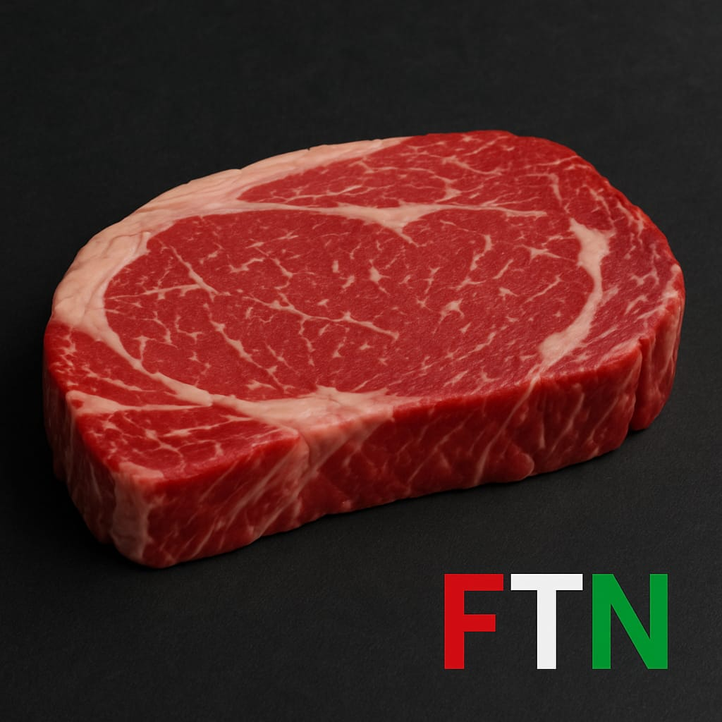 Fresh cut of meat on a dark background with FTN logo — F in red, T in white, and N in green — representing high-quality protein and muscle-building nutrition.